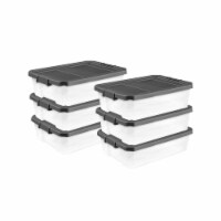 Sterilite 40 Qt Clear Plastic Storage Bin Totes with Latching Lid, Gray (6 Pack)