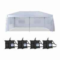 Z-Shade 20 x 10 Foot Pop Up Canopy Tent, White & Leg Wrap Weight Bags, Set of 4