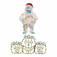 ProductWorks Jack-O-Lantern Yard Decoration + Bumble Snowman Prelit Yard Decor
