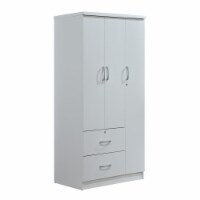 Hodedah Import 3 Door Armoire with Clothing Rod, Shelves, and 2 Drawers, White