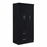 Hodedah Import 3 Door Armoire with Clothing Rod, Shelves, and 2 Drawers, Black