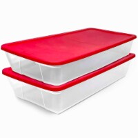 Homz 41Qt Clear Plastic Holiday Storage Container w/Red Snap Lock Lid (4 Pack)