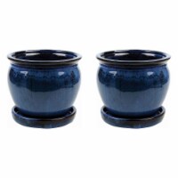 Southern Patio Wisteria 12 Ceramic Planter Pot with Saucer, Blue (2 Pack)