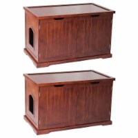 Merry Products Cat Washroom Bench w/Removable Partition Wall, Walnut (2 Pack)