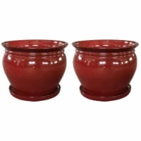 Southern Patio Wisteria 8 Round Ceramic Planter Pot with Saucer, Red (2 Pack)
