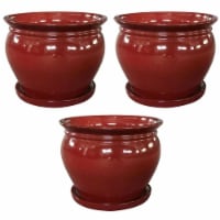 Southern Patio Wisteria 8 Round Ceramic Planter Pot with Saucer, Red (3 Pack)