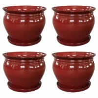 Southern Patio Wisteria 8 Round Ceramic Planter Pot with Saucer, Red (4 Pack)