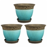 Southern Patio Cadiz 8 Dia Crackled Ceramic Planter Pot w/Saucer, Teal (3 Pack)