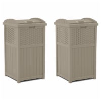 Suncast Wicker Plastic Hideaway Trash Can with Latching Lid, Dark Taupe (2 Pack)