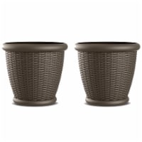 Suncast Willow 18 Diameter Decorative Wicker Patio Planter Pot, Java (2 Pack)