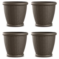 Suncast Willow 18 Diameter Decorative Wicker Patio Planter Pot, Java (4 Pack)