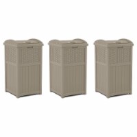 Suncast Wicker Plastic Hideaway Trash Can with Latching Lid, Dark Taupe (3 Pack)