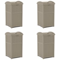 Suncast Wicker Plastic Hideaway Trash Can with Latching Lid, Dark Taupe (4 Pack)
