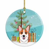 Caroline'sChristmas Tree and Red Corgi Ceramic Ornament