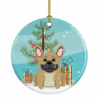 Merry Christmas Tree French Bulldog Cream Ceramic Ornament,