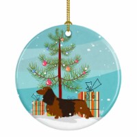 Longhaired Dachshund Christmas Ceramic Ornament,
