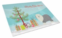 Old English Sheepdog Christmas Tree Glass Cutting Board Large