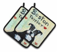 Carolines Treasures  MW1316PTHD Boston Terrier Where's my Bibb Pair of Pot Holde