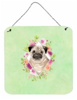 Carolines Treasures CK4378DS66 Fawn Pug Green Flowers Wall or Door Hanging Prin