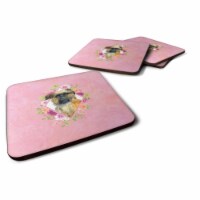 Carolines Treasures CK4123FC 3.5 x 3.5 in. Brussels Griffon Pink Flowers Foam Coaster - Set o