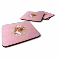 Carolines Treasures CK4134FC 3.5 x 3.5 in. Dachshund Red No.1 Pink Flowers Foam Coaster - Set