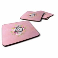 Carolines Treasures CK4151FC 3.5 x 3.5 in. Siberian Husky No.1 Pink Flowers Foam Coaster - Se
