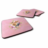 Carolines Treasures CK4192FC 3.5 x 3.5 in. Welsh Terrier Pink Flowers Foam Coaster - Set of 4