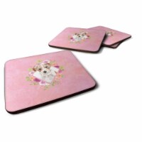 Carolines Treasures CK4198FC 3.5 x 3.5 in. Jack Russell Terrier Pink Flowers Foam Coaster - S