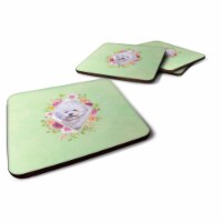 Carolines Treasures CK4280FC 3.5 x 3.5 in. Bichon Frise No.2 Green Flowers Foam Coaster - Set