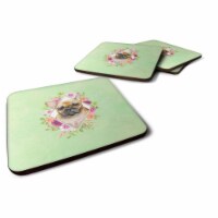 Carolines Treasures CK4304FC 3.5 x 3.5 in. Fawn French Bulldog Green Flowers Foam Coaster - S