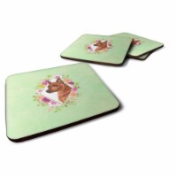 Carolines Treasures CK4321FC 3.5 x 3.5 in. Miniature Pinscher Green Flowers Foam Coaster - Se