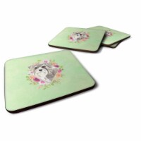 Carolines Treasures CK4375FC 3.5 x 3.5 in. Schnauzer No.1 Green Flowers Foam Coaster - Set of
