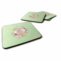 Carolines Treasures CK4406FC 3.5 x 3.5 in. Champagne Cockapoo Green Flowers Foam Coaster - Se