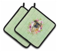 Carolines Treasures  CK4283PTHD Brussels Griffon Green Flowers Pair of Pot Holde