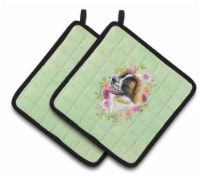 Carolines Treasures  CK4347PTHD Saint Bernard #2 Green Flowers Pair of Pot Holde