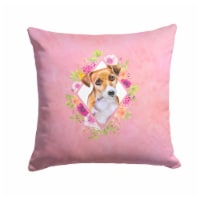 Jack Russell Terrier #1 Pink Flowers Fabric Decorative Pillow