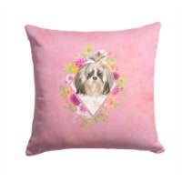 Carolines Treasures  CK4212PW1414 Shih Tzu Pink Flowers Fabric Decorative Pillow