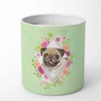 Fawn Pug Green Flowers 10 oz Soy Candle CK4334CDL
