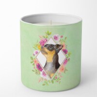 Black Miniature Pinscher Green Flowers 10 oz Soy Candle CK4356CDL