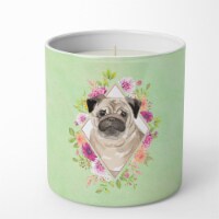 Fawn Pug Green Flowers 10 oz  Soy Candle CK4378CDL