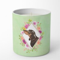 Black and Tan Dachshund Green Flowers 10 oz Soy Candle CK4422CDL