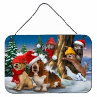 Basset, Golden and Cats Snowball Fight Wall or Door Hanging Prints