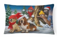 Basset, Golden and Cats Snowball Fight Canvas Fabric Decorative Pillow