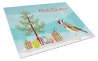 Carolines Treasures CK4489LCB Gold Finch Merry Christmas Glass Cutting Board La