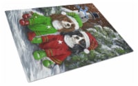 Cavalier Spaniel Snowman Christmas Glass Cutting Board Large