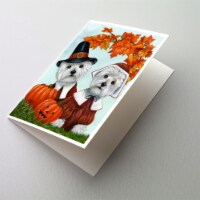 Westie Thanksgiving Pilgrims Greeting Cards and Envelopes Pack of 8
