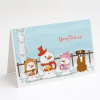 Merry Christmas Carolers Flashy Fawn Boxer Greeting Cards and Envelopes Pack of