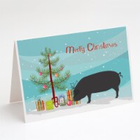 Devon Large Black Pig Christmas Greeting Cards and Envelopes Pack of 8, Teal
