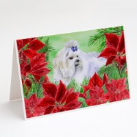Carolines Treasures  CK1299GCA7P Maltese Poinsettas Greeting Cards and Envelopes