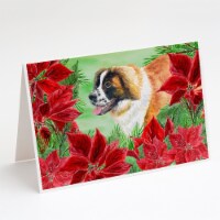 Saint Bernard Poinsettas Greeting Cards and Envelopes Pack of 8